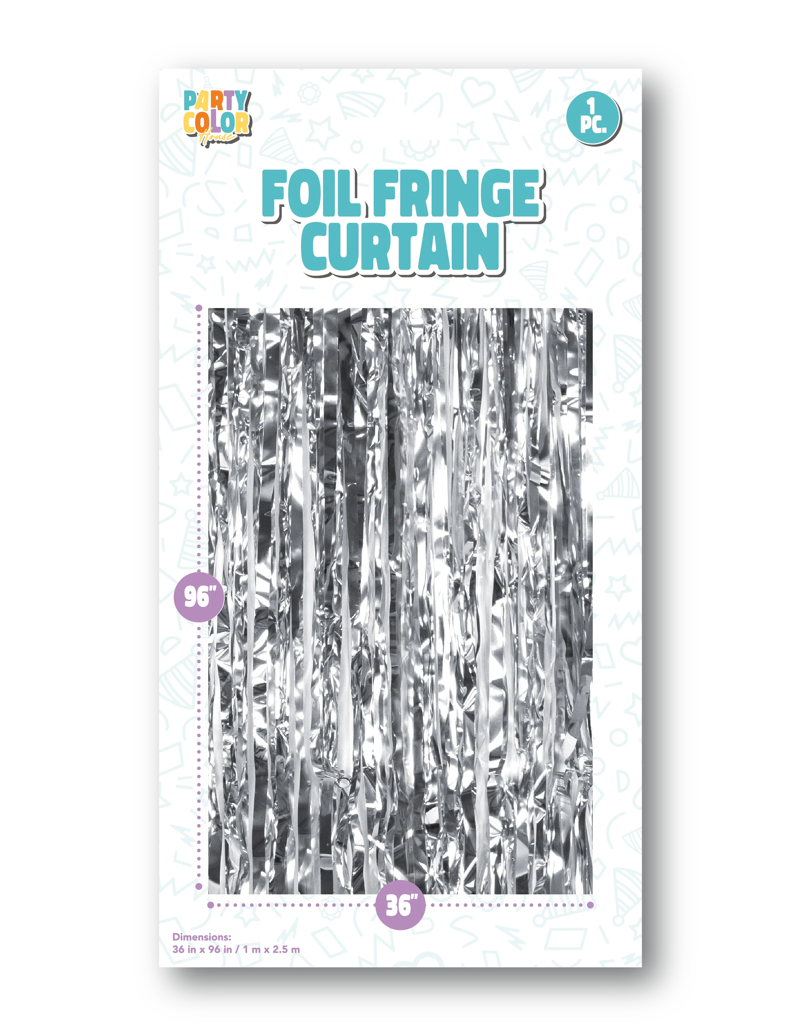 36" X 96" Foil Fringe Tinsel Curtain Backdrop Party Color Silver Matte