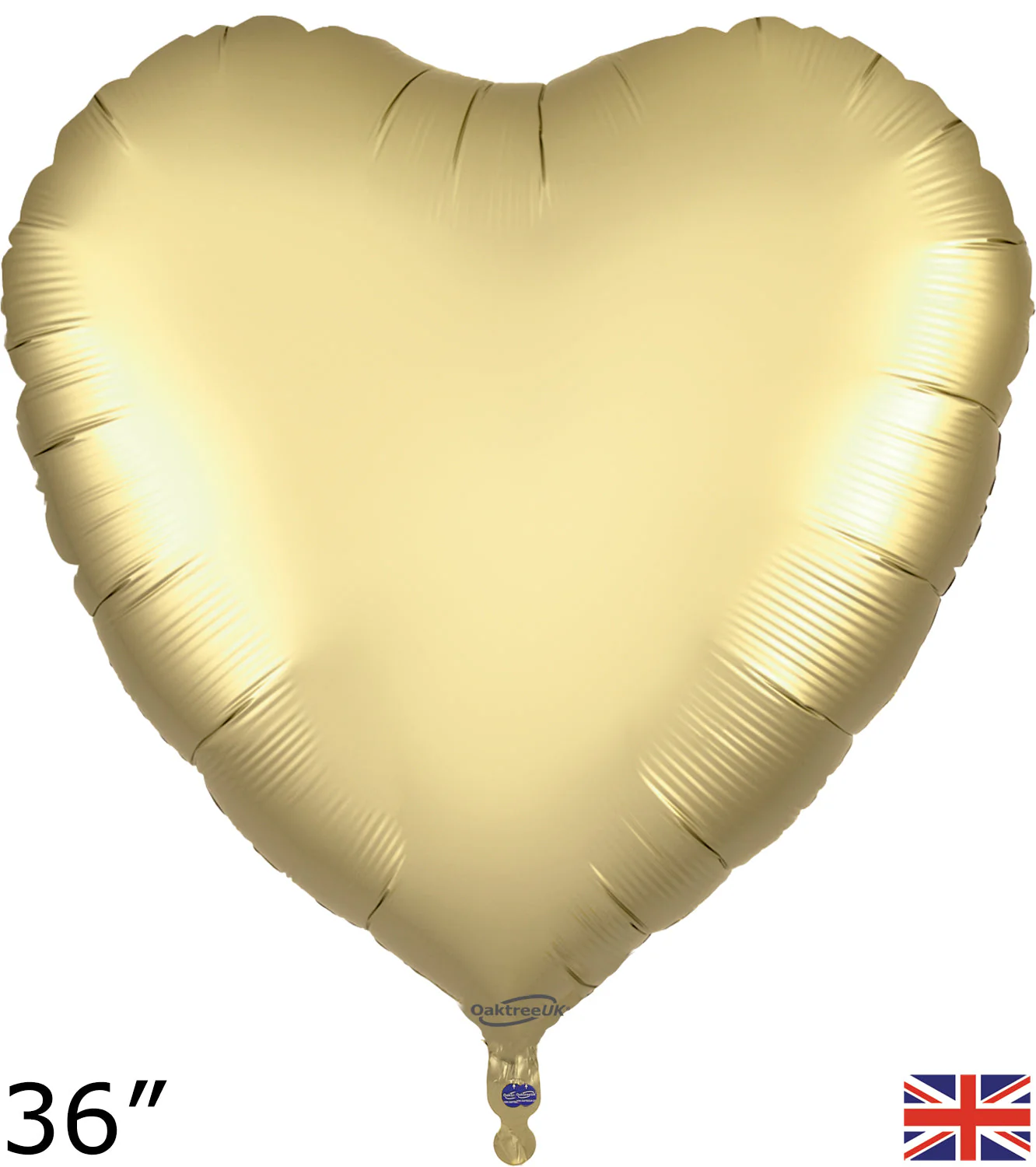36" Pure Gold Heart Packaged Oaktree Brand Mylar/Foil Balloon