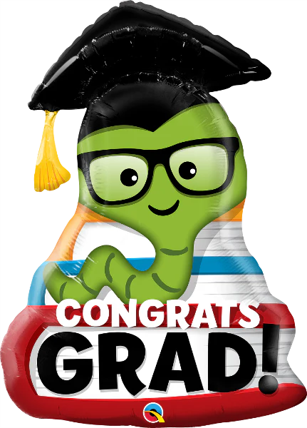 37" Congrats Grad Bookworm Foil Balloon