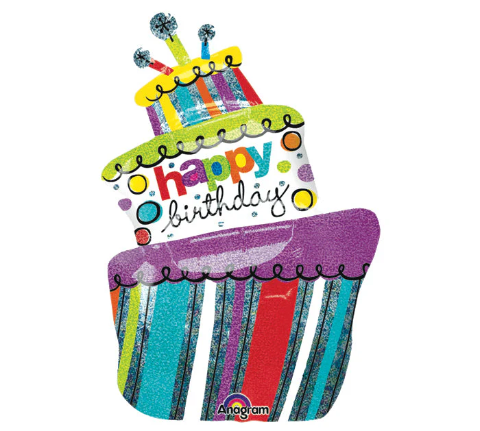 37" Funky Birthday Cake Holographic SuperShape Balloon