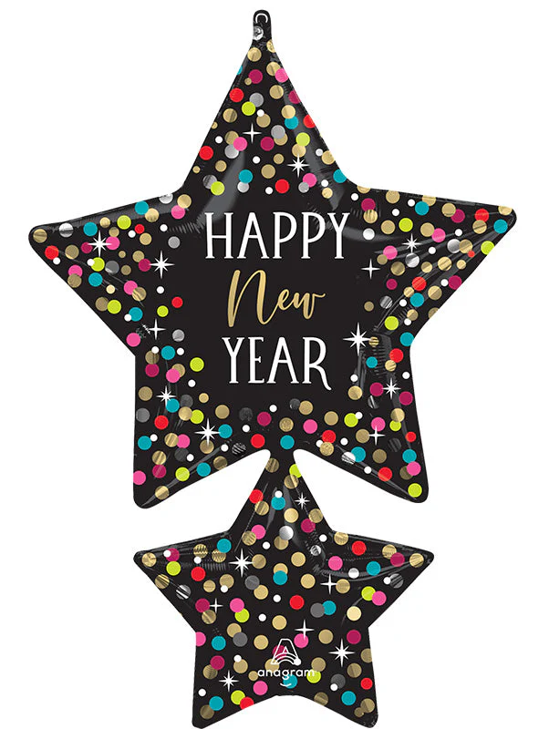 37" Jumbo Happy New Years Colorful Confetti Stars Foil Balloon