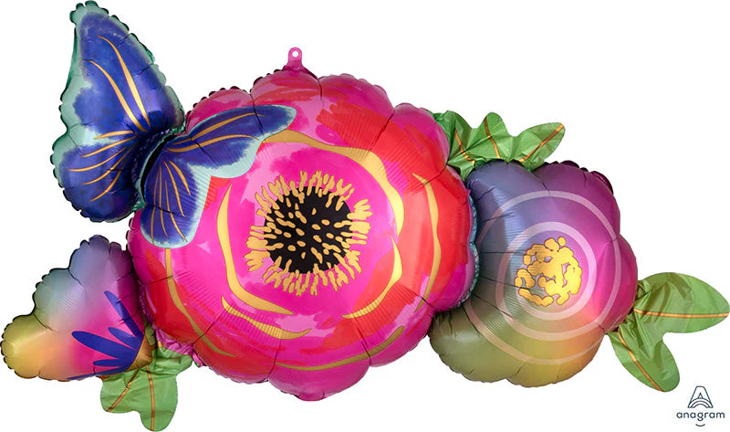 37" Satin Infused Flowers & Butterfly Foil Balloon