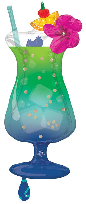 37" SuperShape Tropical Blue Hawaiian Drink Foil Balloon
