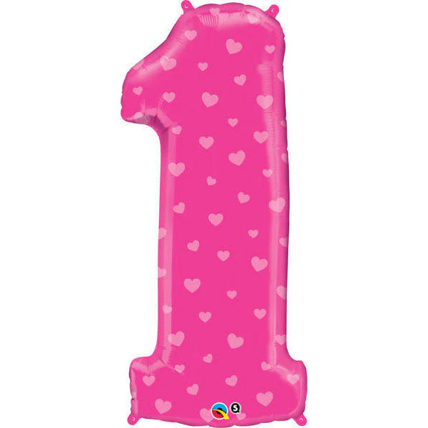 34" Number One Pink Hearts Balloon