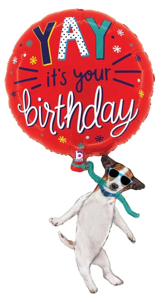 38" Shape YAY Birthday Dog Foil Balloon