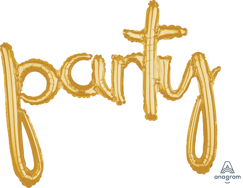 39" Airfill Only Script Phrase "Party" Gold Foil Balloon