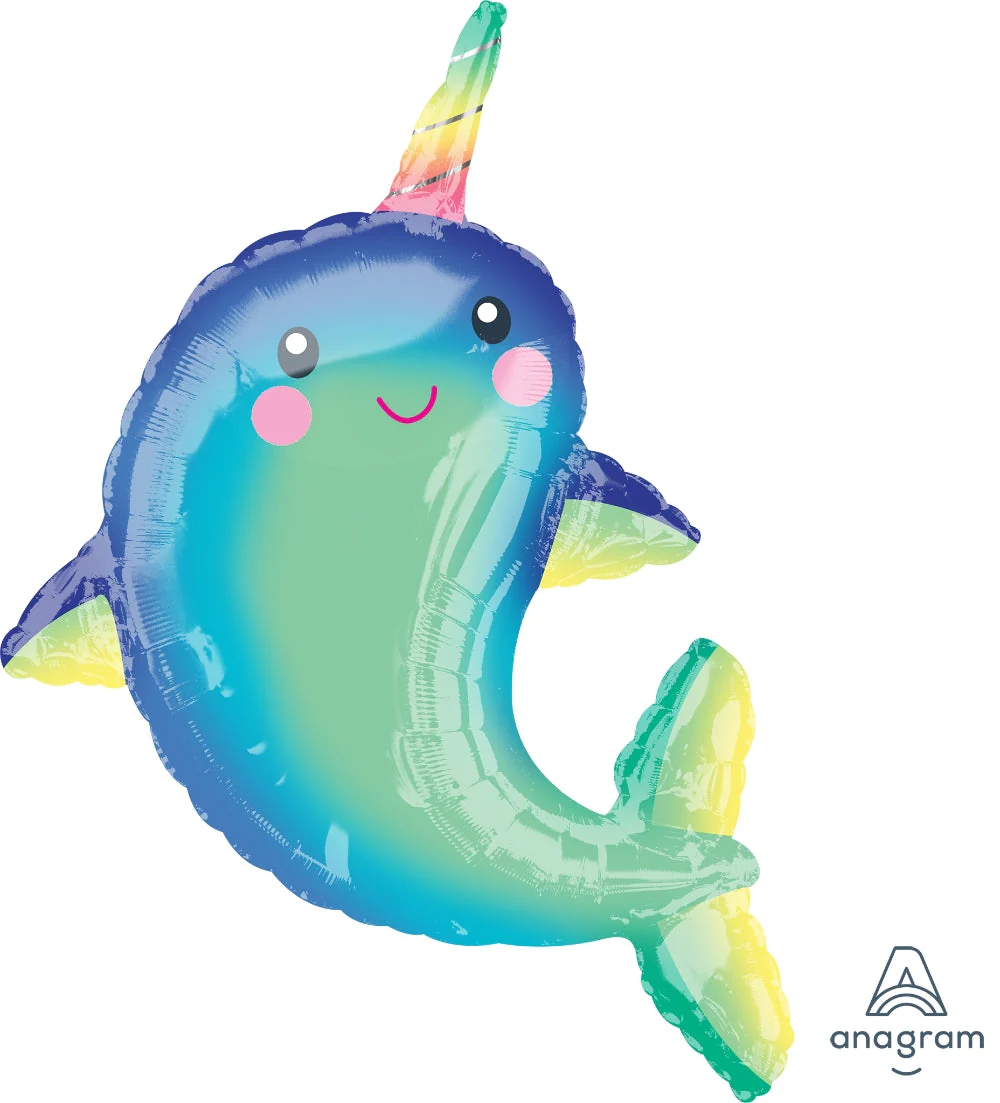 39" Happy Narwhal Whale Foil Balloon