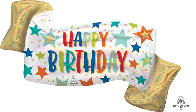 39" Holographic Iridescent Birthday Banner Foil Balloon