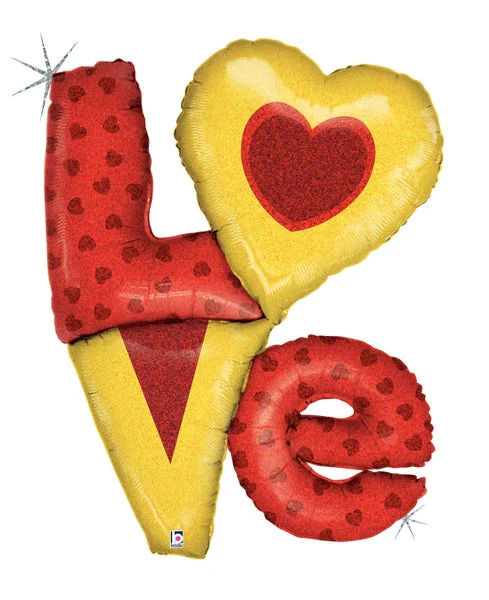 39" L.O.V.E. Shape Red/ Gold SuperShape Balloon
