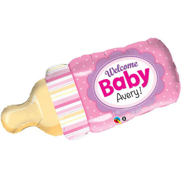 39" Welcome Baby Bottle Pink (Write Name with Marker) Balloon
