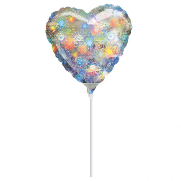 4" Airfill Only (Sticks Sold Separately) Heart Holo Fireworks Heart Balloon