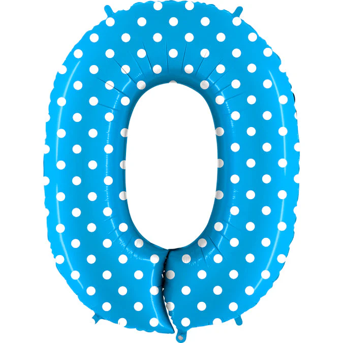 40" (34" Inflated) Foil Shape Balloon Number 0 Baby Blue Dots