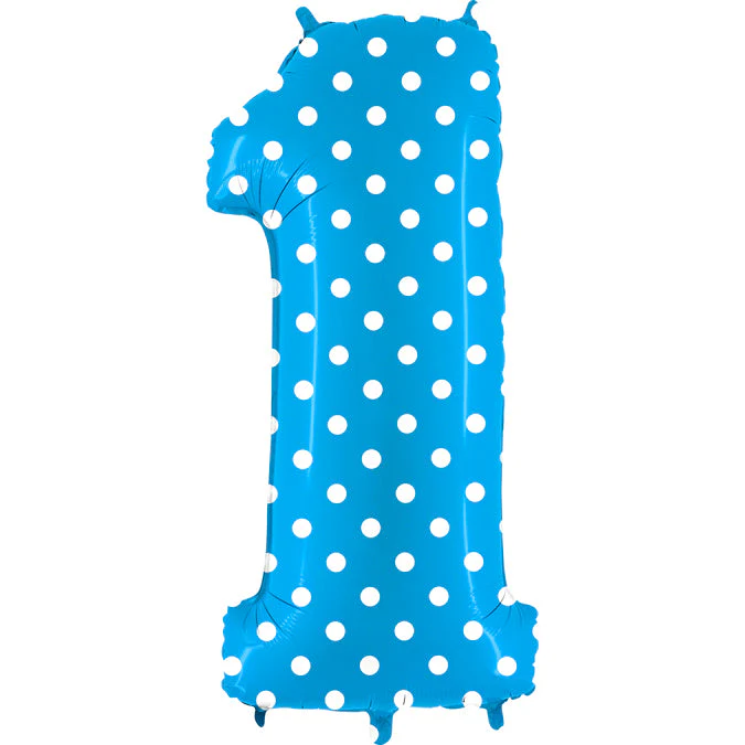 40" (34" Inflated) Foil Shape Balloon Number 1 Baby Blue Dots