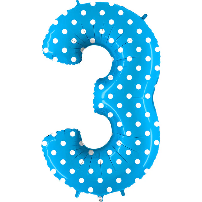 40" (34" Inflated) Foil Shape Balloon Number 3 Baby Blue Dots