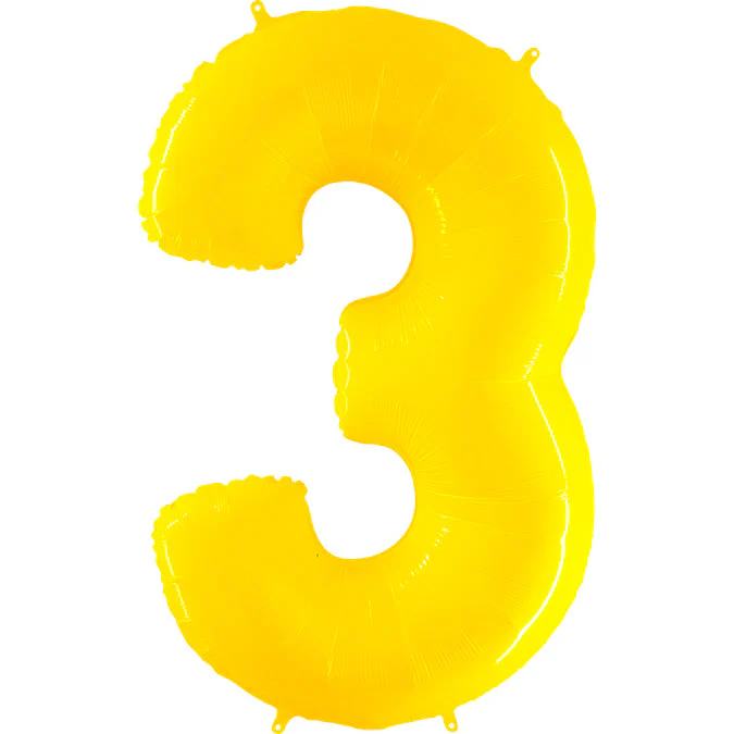 40" (34" Inflated) Foil Shape Balloon Number 3 Fluorescence Yellow