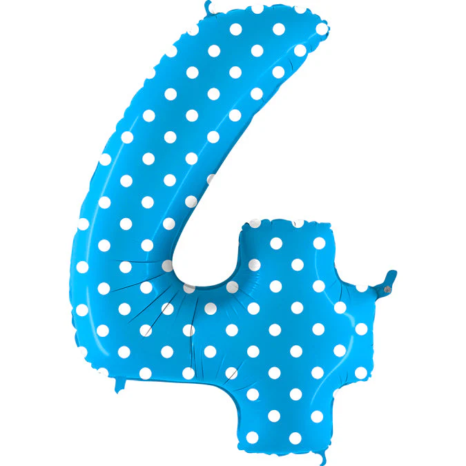 40" (34" Inflated) Foil Shape Balloon Number 4 Baby Blue Dots
