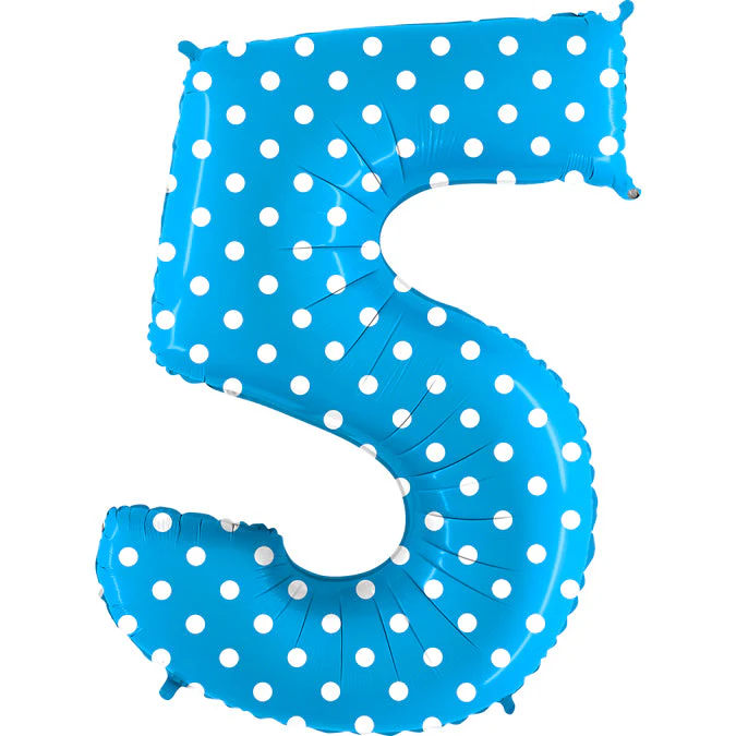40" (34" Inflated) Foil Shape Balloon Number 5 Baby Blue Dots