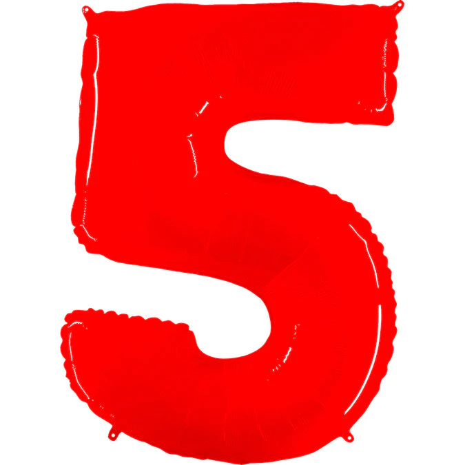 40" (34" Inflated) Foil Shape Balloon Number 5 Fluorescence Red