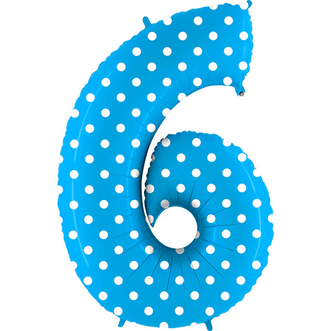40" (34" Inflated) Foil Shape Balloon Number 6 Baby Blue Dots