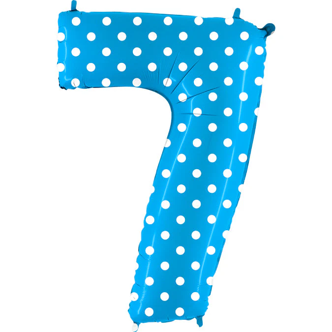 40" (34" Inflated) Foil Shape Balloon Number 7 Baby Blue Dots