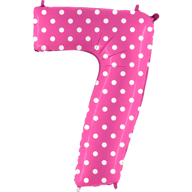 40" (34" Inflated) Foil Shape Balloon Number 7 Baby Pink Dots