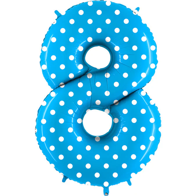 40" (34" Inflated) Foil Shape Balloon Number 8 Baby Blue Dots