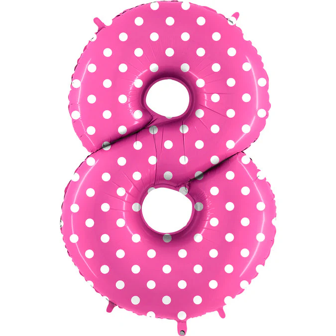 40" (34" Inflated) Foil Shape Balloon Number 8 Baby Pink Dots