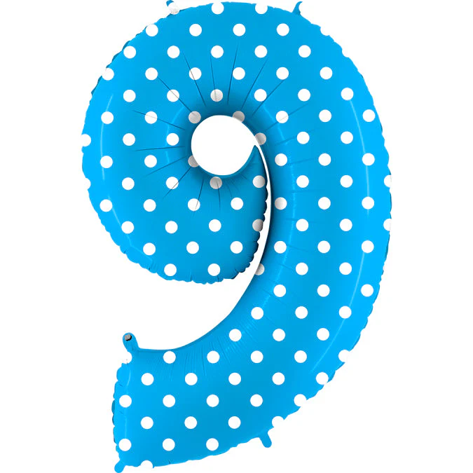 40" (34" Inflated) Foil Shape Balloon Number 9 Baby Blue Dots