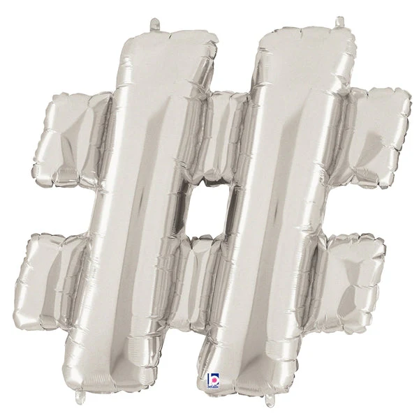 40" (34" Inflated) Foil Shape Balloon Silver Hashtag Megaloons