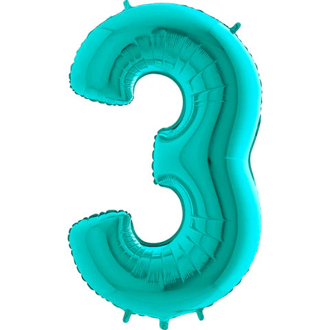 40" (34" Inflated) Foil Shape Megaloon Balloon Number 3 Tiffany Blue