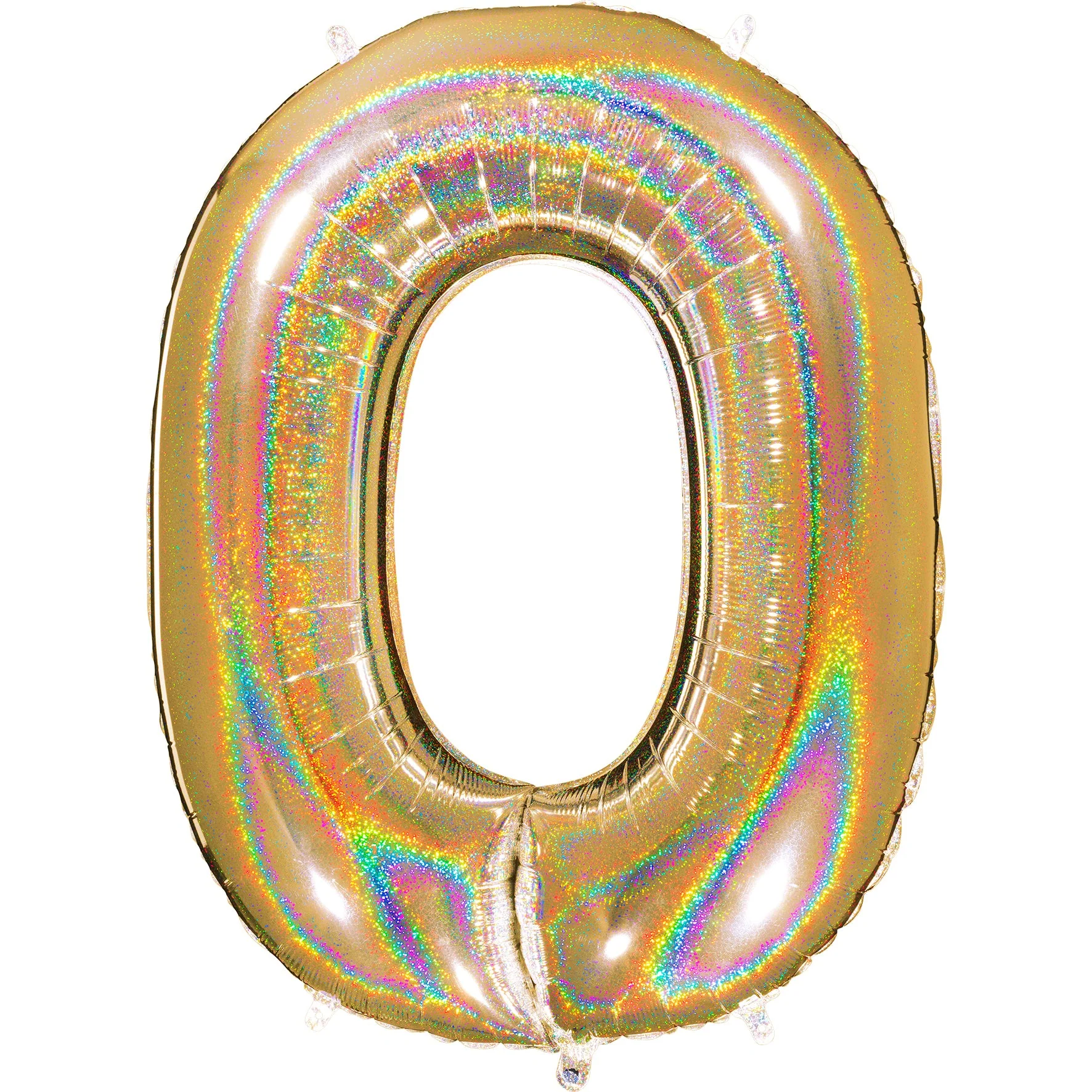 40" (34" Inflated) Number "0" Gold Glitter Holographic Balloons