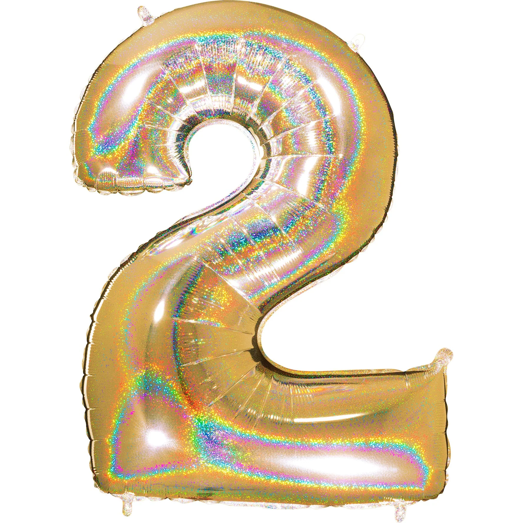 40" (34" Inflated) Number "2" Gold Glitter Holographic Balloons