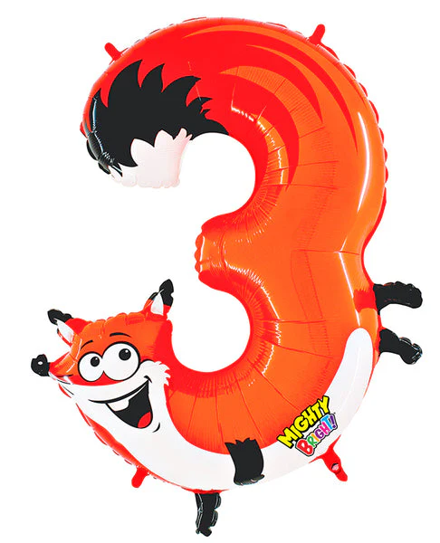 40" Number 3 "Fox" Jumbo Balloon (Packaged)