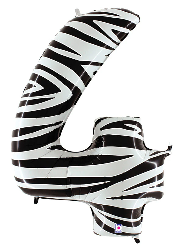 40" (34" Inflated) Megaloon Zebra Foil Shape Polybagged Number 4 Balloon