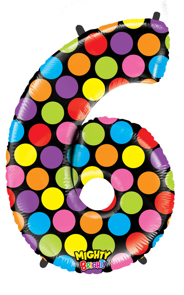 40" (34" Inflated) Mighty Bright Shape Polybagged Number 6 Balloon