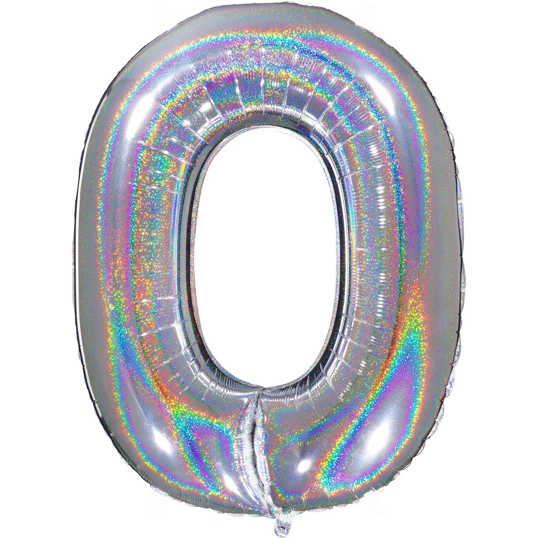 40" (34" Inflated) Number "0" Silver Glitter Holographic Balloons