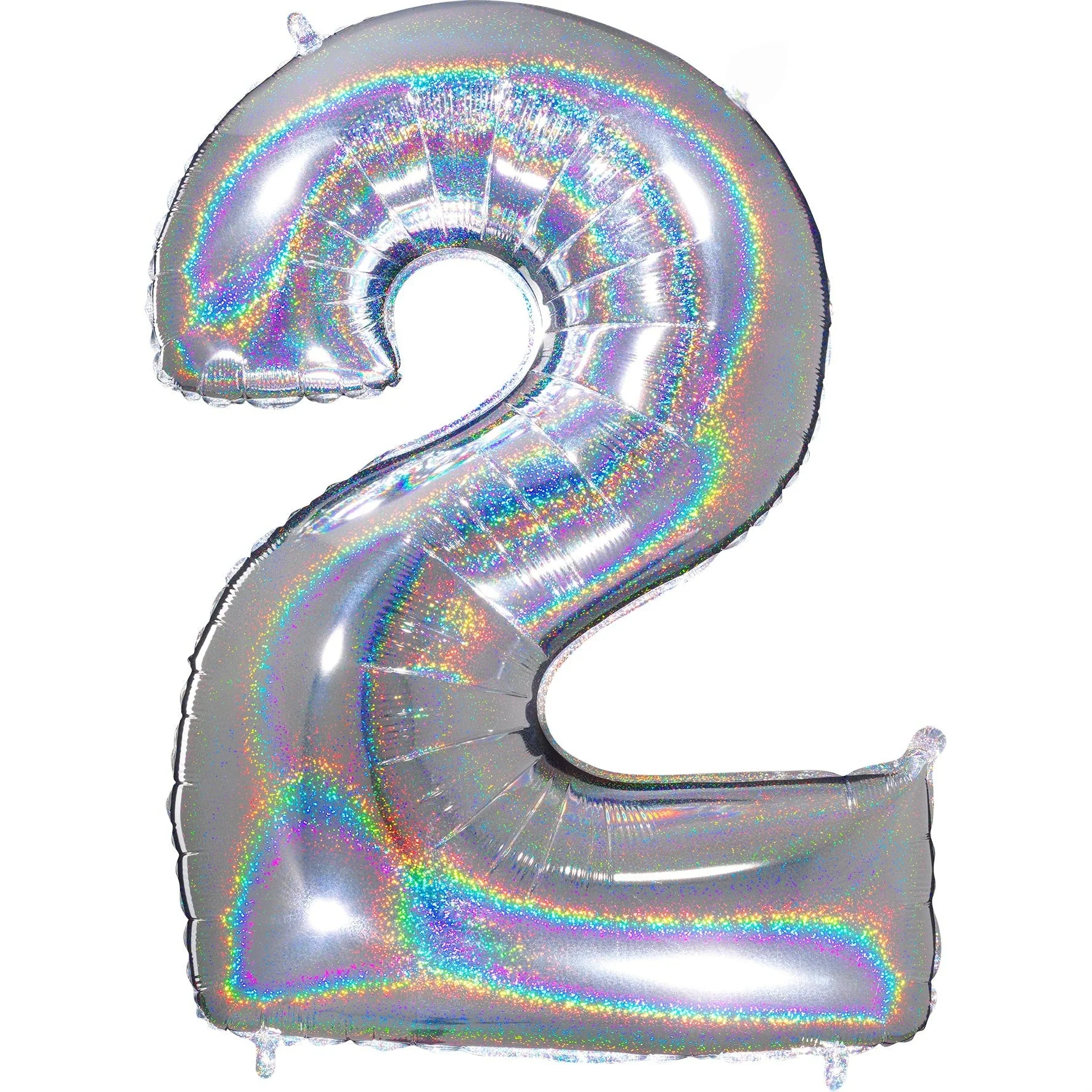 40" (34" Inflated) Number "2" Silver Glitter Holographic Balloons
