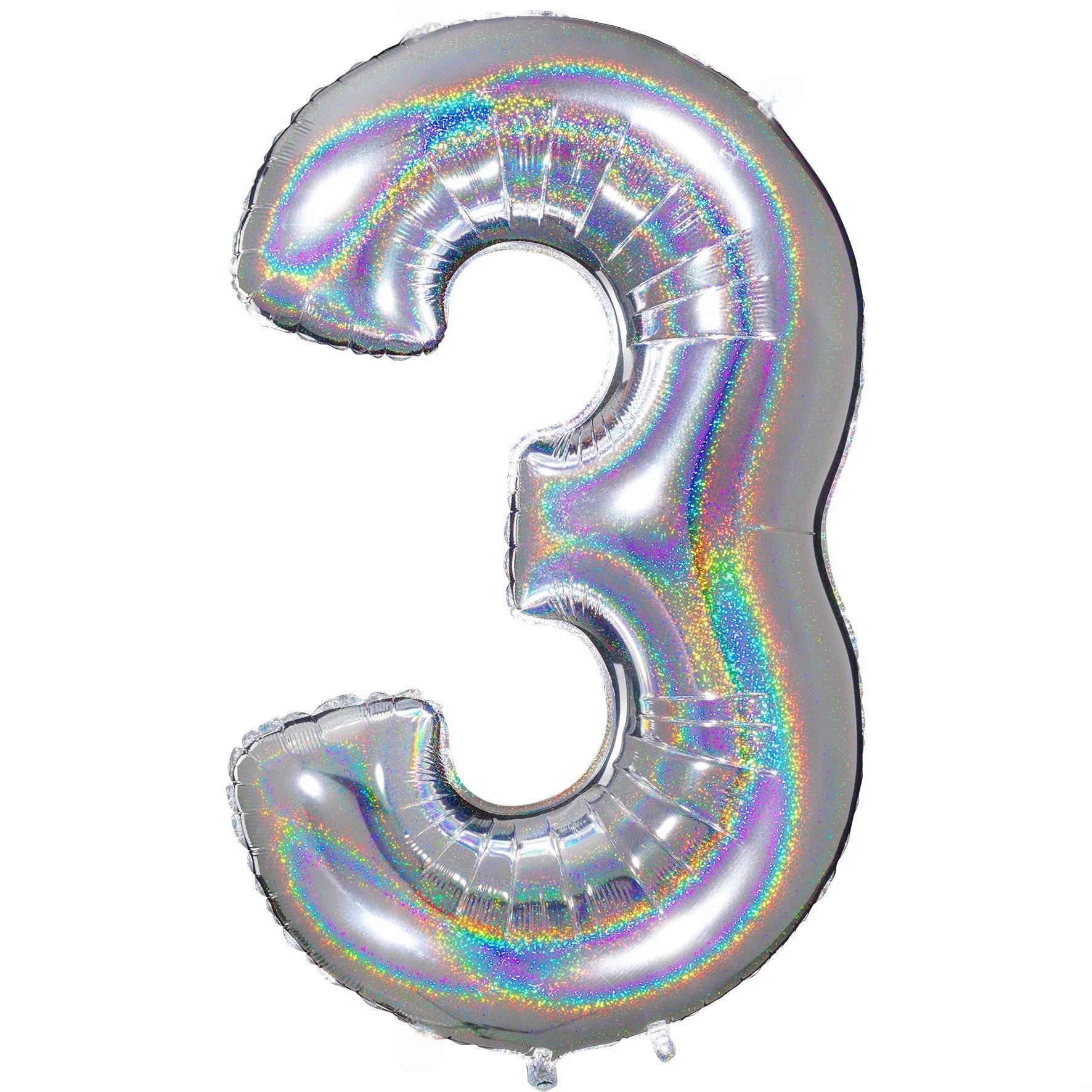 40" (34" Inflated) Number "3" Silver Glitter Holographic Balloons