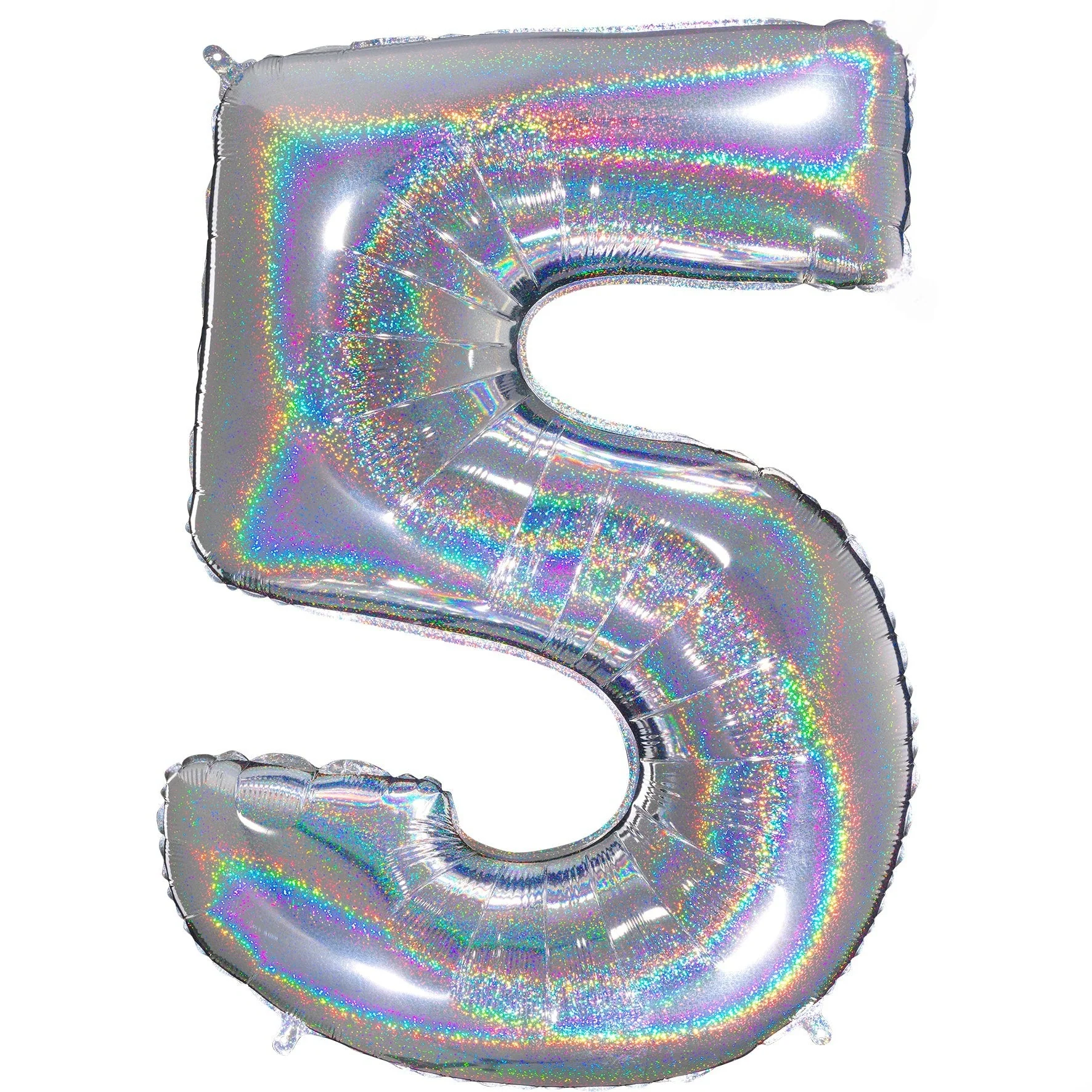 40" (34" Inflated) Number "5" Silver Glitter Holographic Balloons