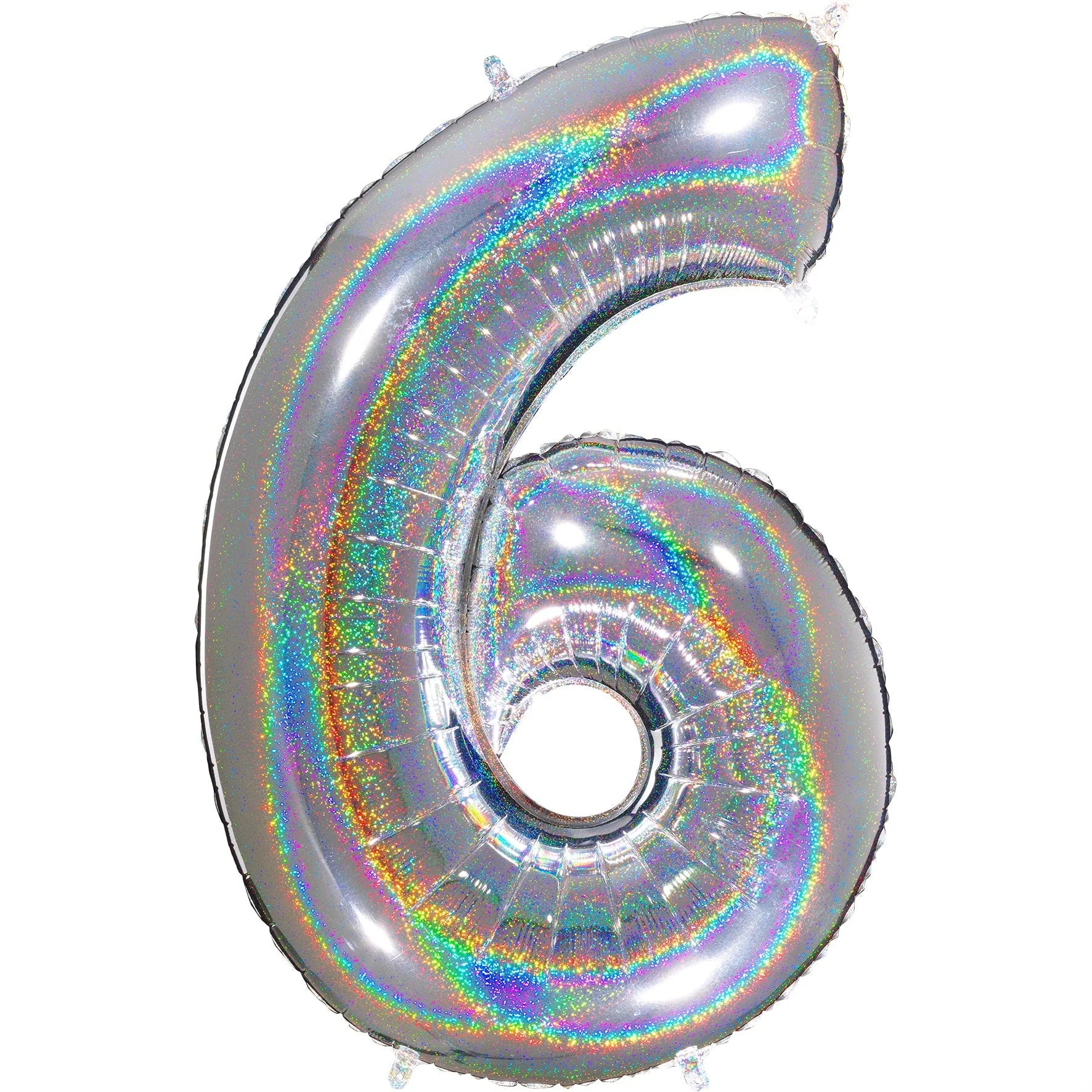 40" (34" Inflated) Number "6" Silver Glitter Holographic Balloons