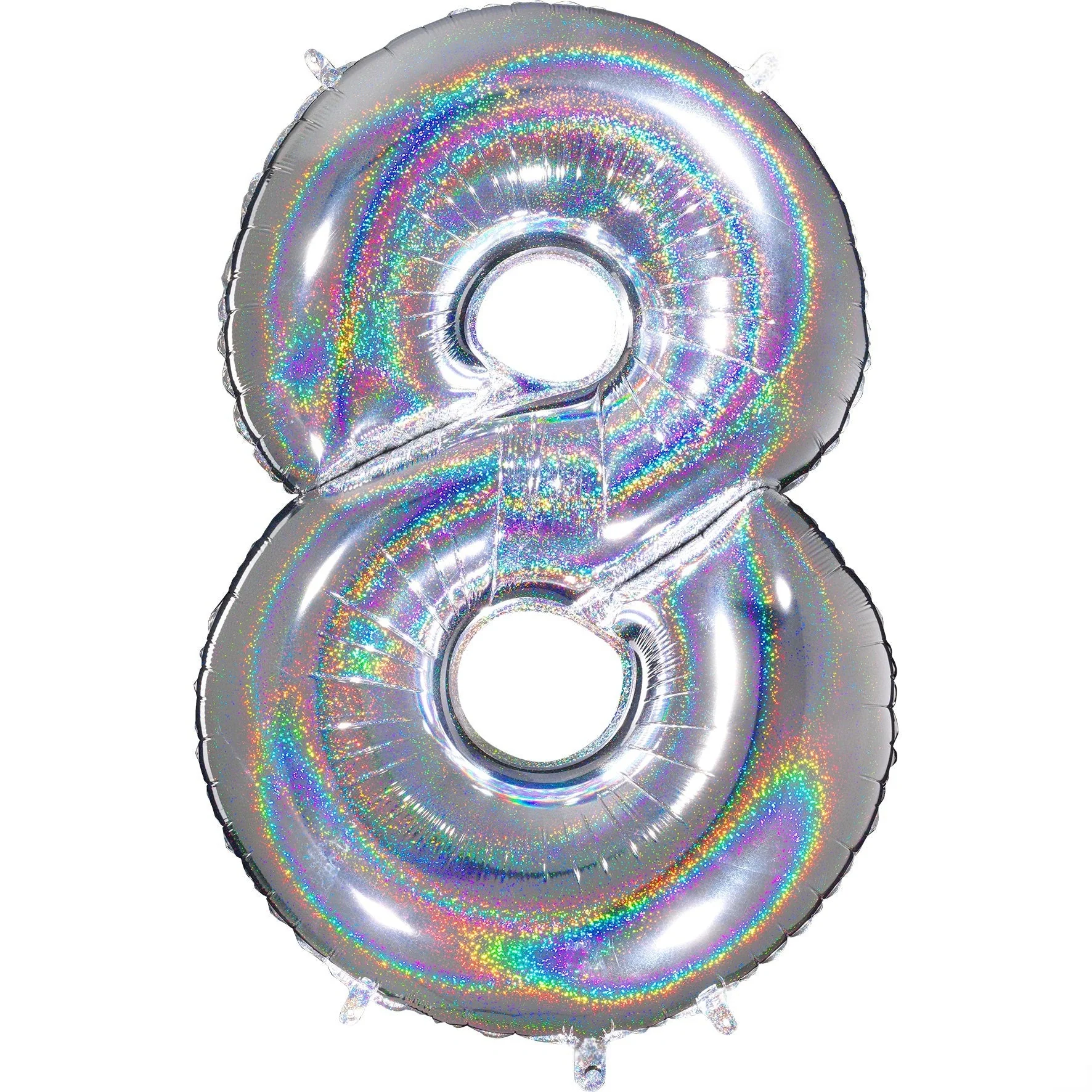 40" (34" Inflated) Number "8" Silver Glitter Holographic Balloons