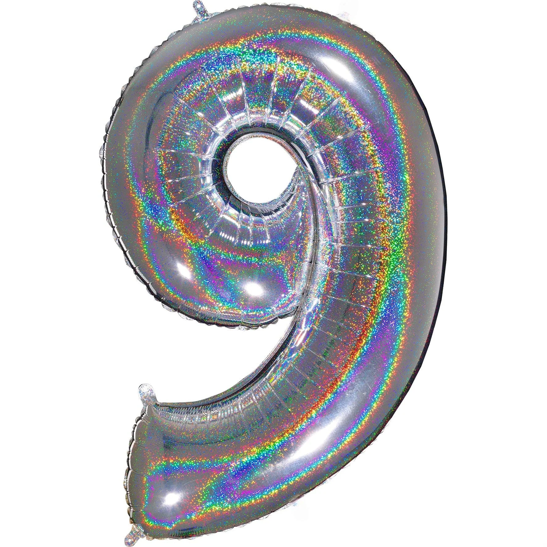 40" (34" Inflated) Number "9" Silver Glitter Holographic Balloons