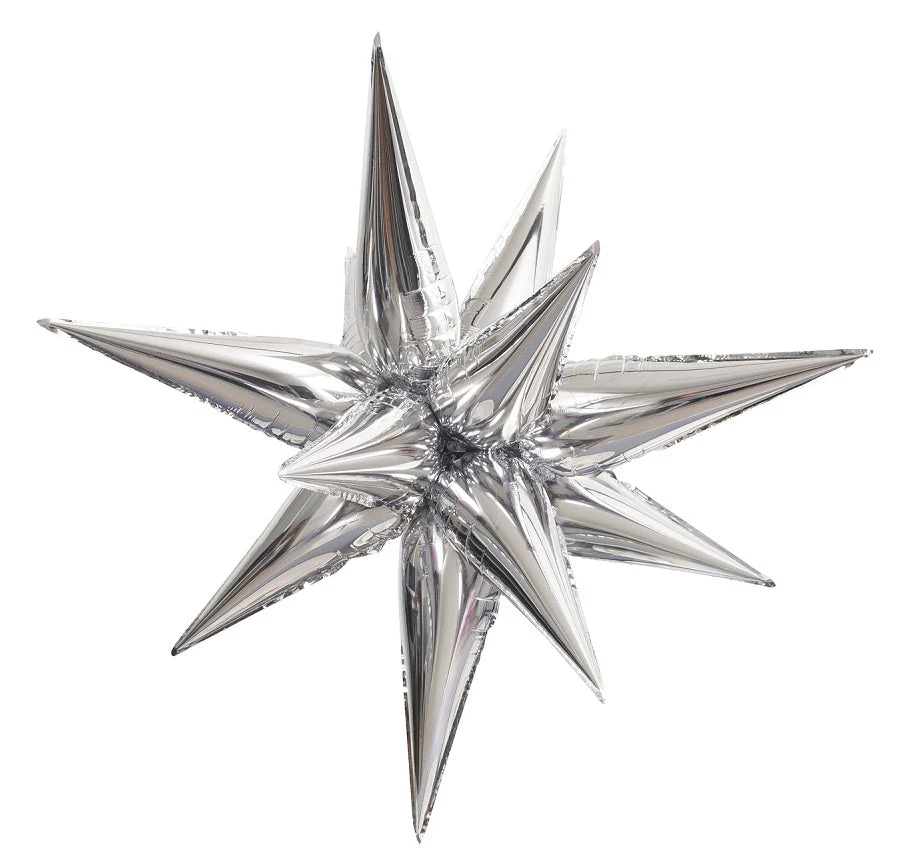 40" Silver Jumbo Star-Burst (12 Piece Kit) Balloon Airfill Only