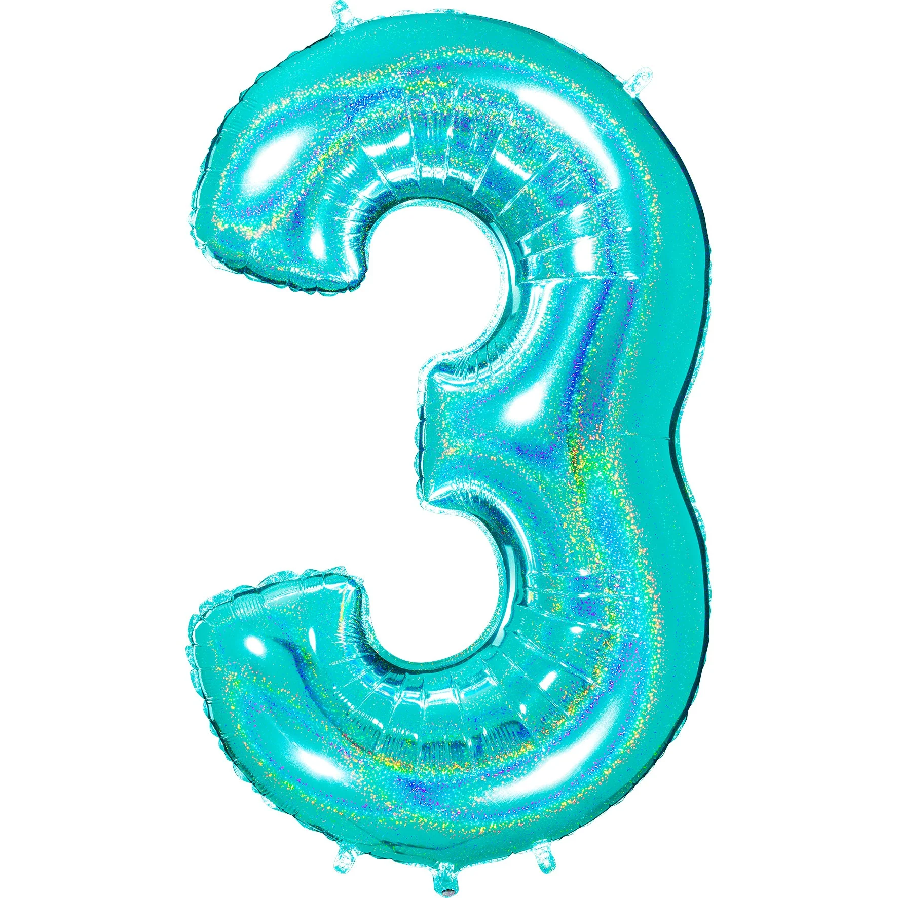 40" (34" Inflated) Number "3" Tiffany Glitter Holographic Balloons