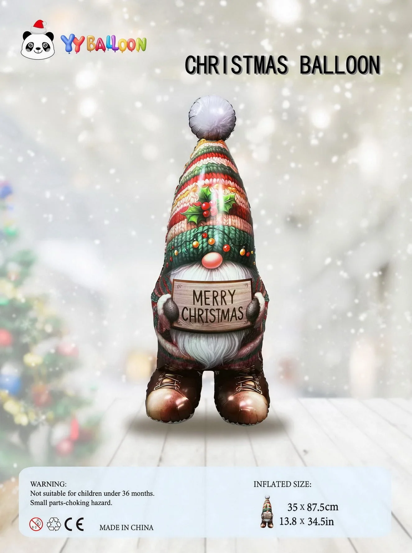42" Standing Airfill Only Christmas Gnome Red Foil Balloon - Image 2