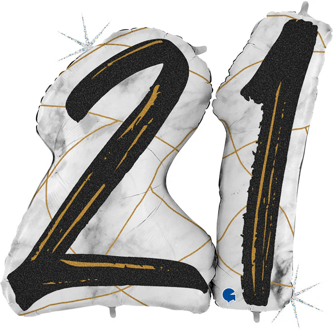 43" Marble Mate Numbers 21 Black Foil Balloon
