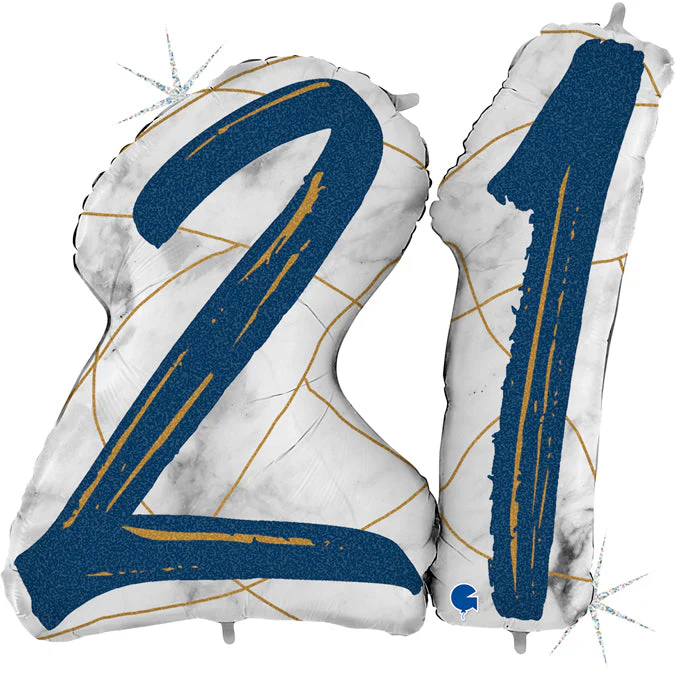 43" Marble Mate Numbers 21 Blue Foil Balloon