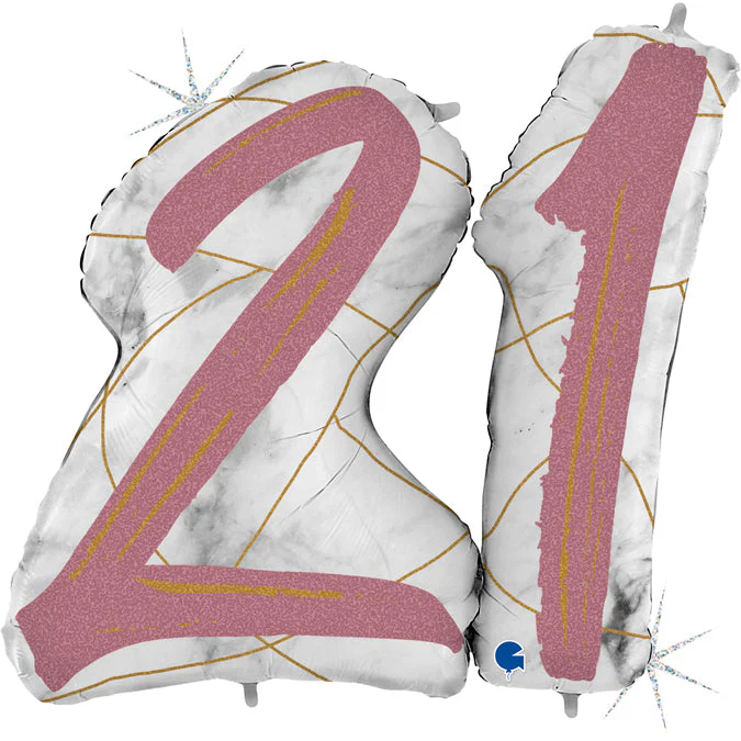 43" Marble Mate Numbers 21 Rose Gold Foil Balloon