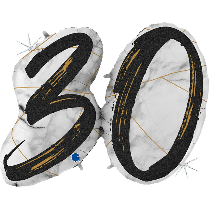 43" Marble Mate Numbers 30 Black Foil Balloon