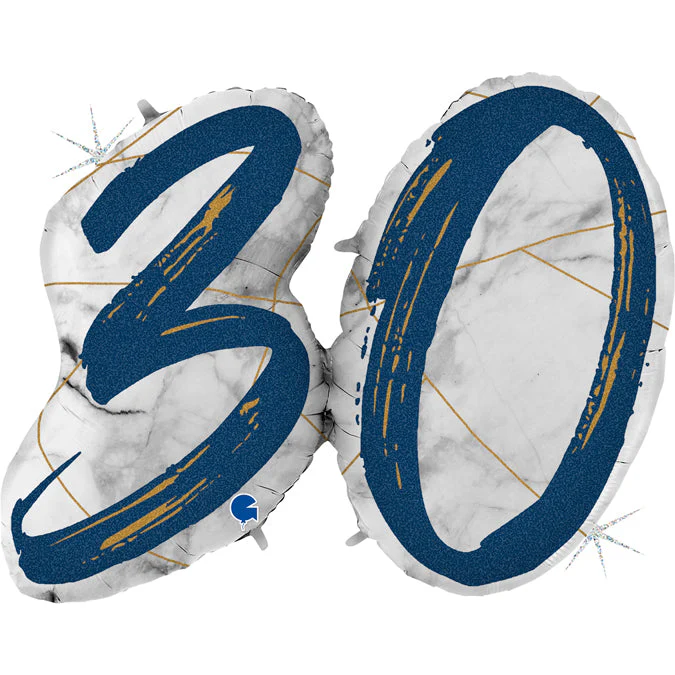 43" Marble Mate Numbers 30 Blue Foil Balloon